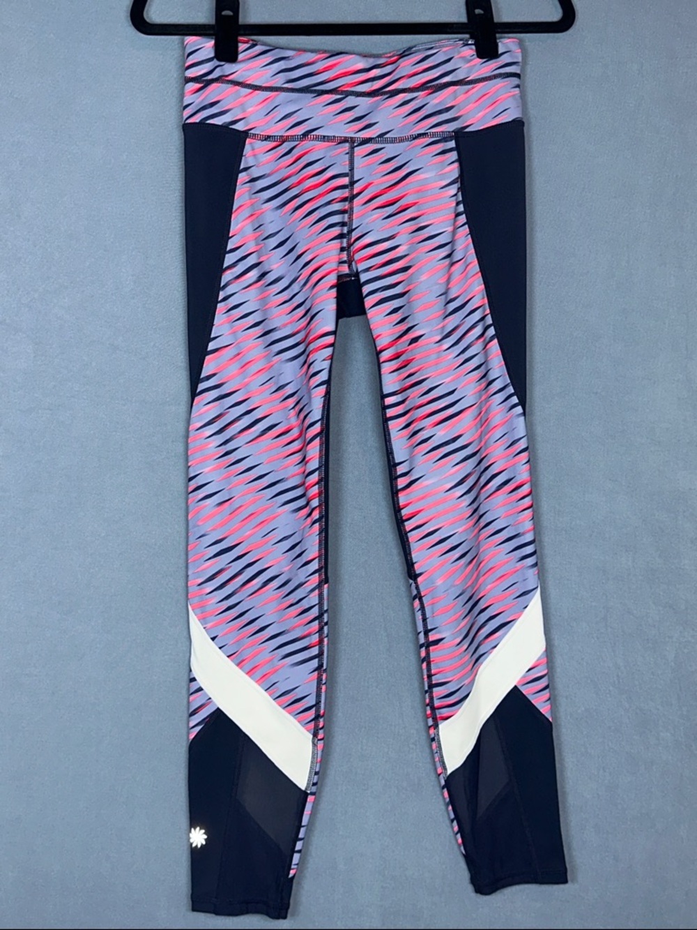 Athleta Abstract Stripe Leggings Pink Navy Womens Small High Rise